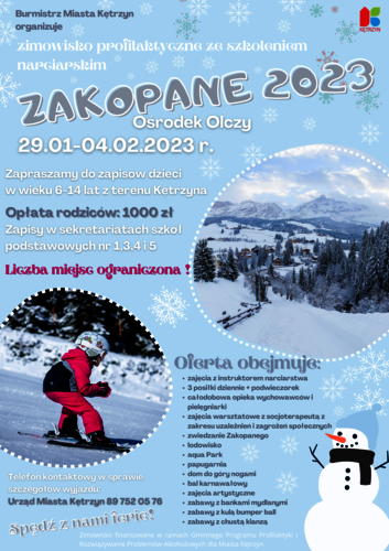 ZAKOPANE 2023 - Zimowisko profilaktyczne ze szkoleniem narciarskim