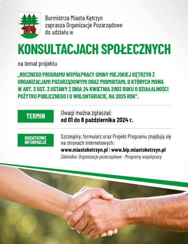 Zaproszenie do konsultacji Rocznego Programu Współpracy Z Organizacjami Pozarządowymi oraz Podmiotami Prowadzącymi Działalność Pożytku Publicznego na rok 2025